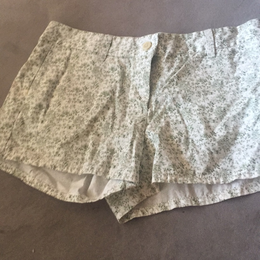 J. Crew White Shorts with Green Floral Print